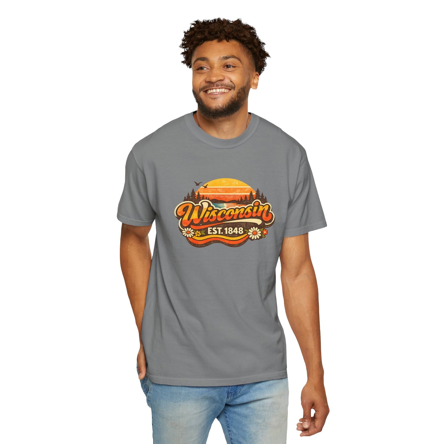 Wisconsin Sunset Tee — Retro 'Wisconsin Est. 1848' Graphic T-Shirt