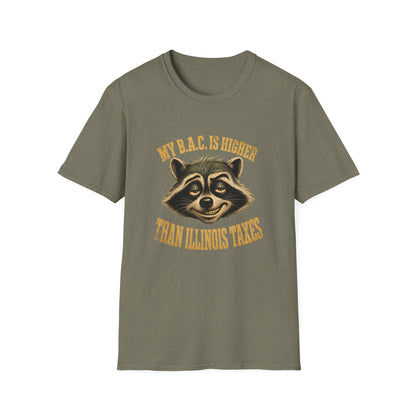 My B.A.C. Is Higher Than Illinois Taxes T-Shirt — Funny Raccoon Drinking Shirt