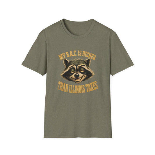 My B.A.C. Is Higher Than Illinois Taxes T-Shirt — Funny Raccoon Drinking Shirt