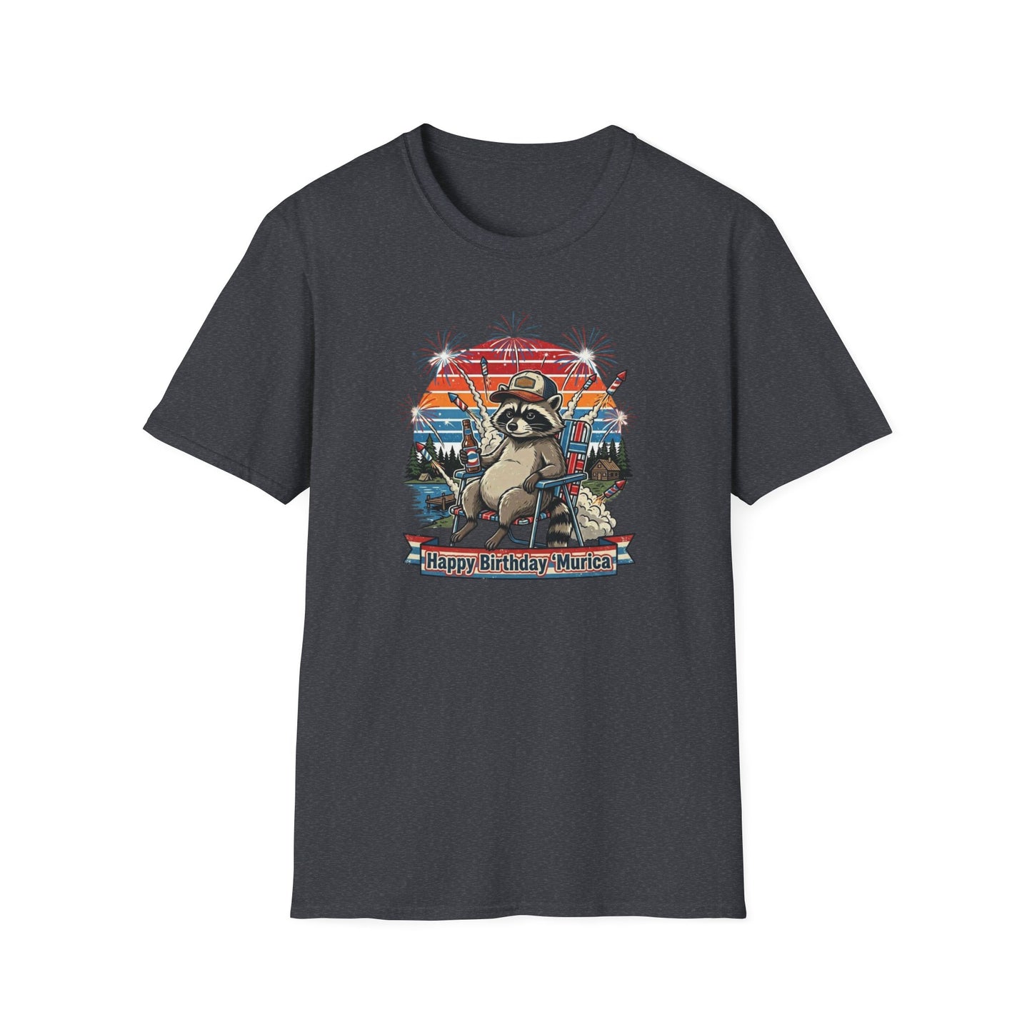 Happy Birthday ’Murica Raccoon T-Shirt – Funny Patriotic Fireworks Tee