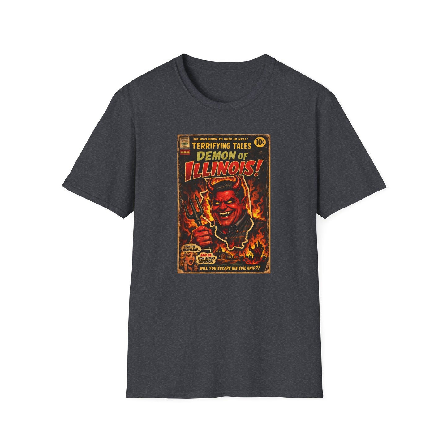 Terrifying Tales: Demon of Illinois – Vintage Horror Comic Parody T‑Shirt