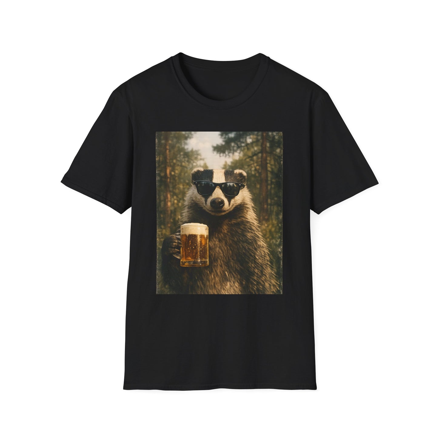 Badger Holding Beer T‑Shirt – Funny Forest Animal Drinking Tee