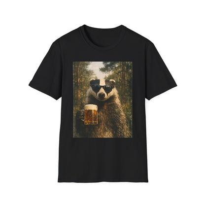 Badger Holding Beer T‑Shirt – Funny Forest Animal Drinking Tee