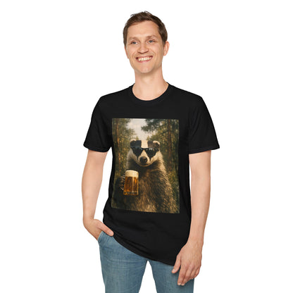 Badger Holding Beer T‑Shirt – Funny Forest Animal Drinking Tee