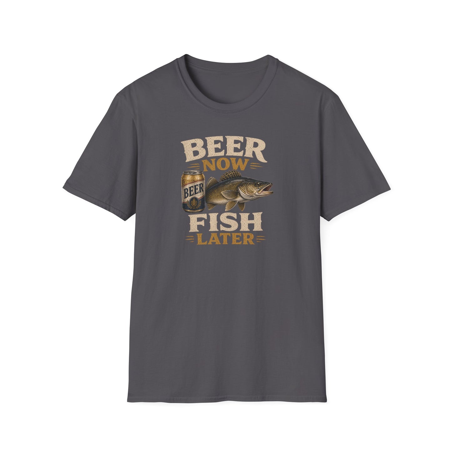 Beer Now Fish Later T‑Shirt — Funny Fishing Tee for Anglers & Beer Lovers