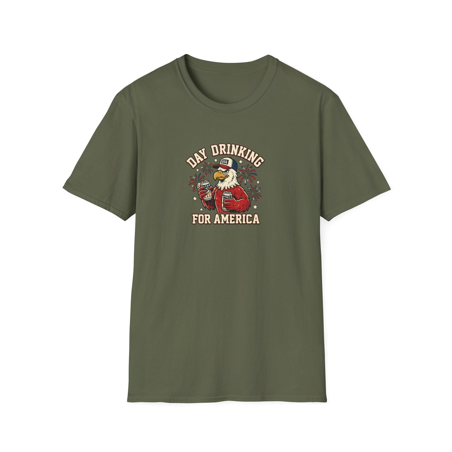 Day Drinking for America T‑Shirt – Patriotic Eagle Beer Design