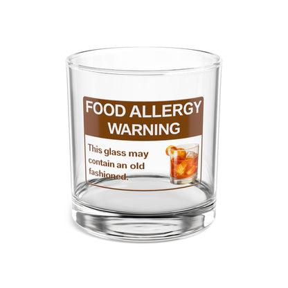 Funny Whiskey Rocks Glass — "Food Allergy Warning" — 10 oz Old Fashioned Barware Gift