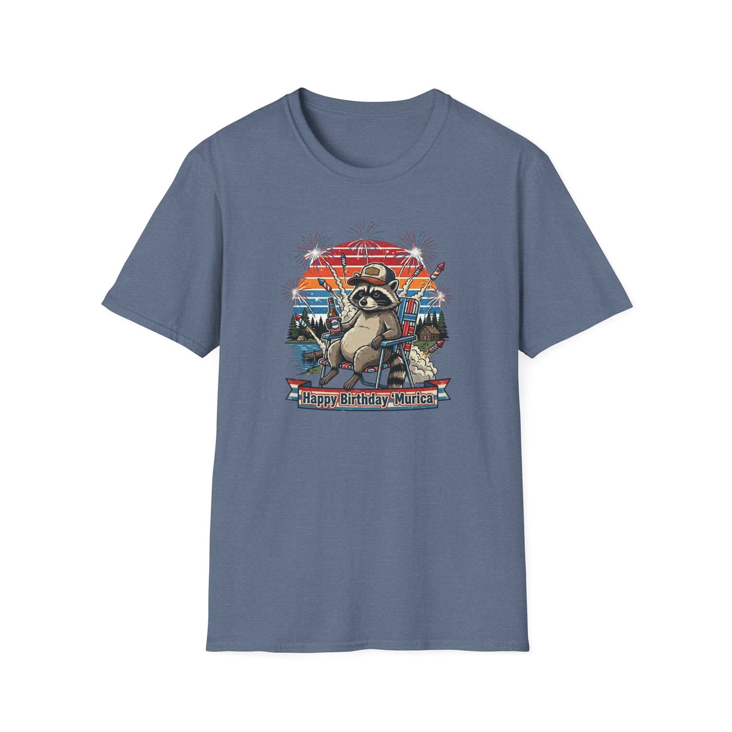 Happy Birthday ’Murica Raccoon T-Shirt – Funny Patriotic Fireworks Tee
