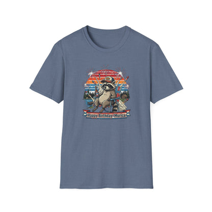 Happy Birthday ’Murica Raccoon T-Shirt – Funny Patriotic Fireworks Tee
