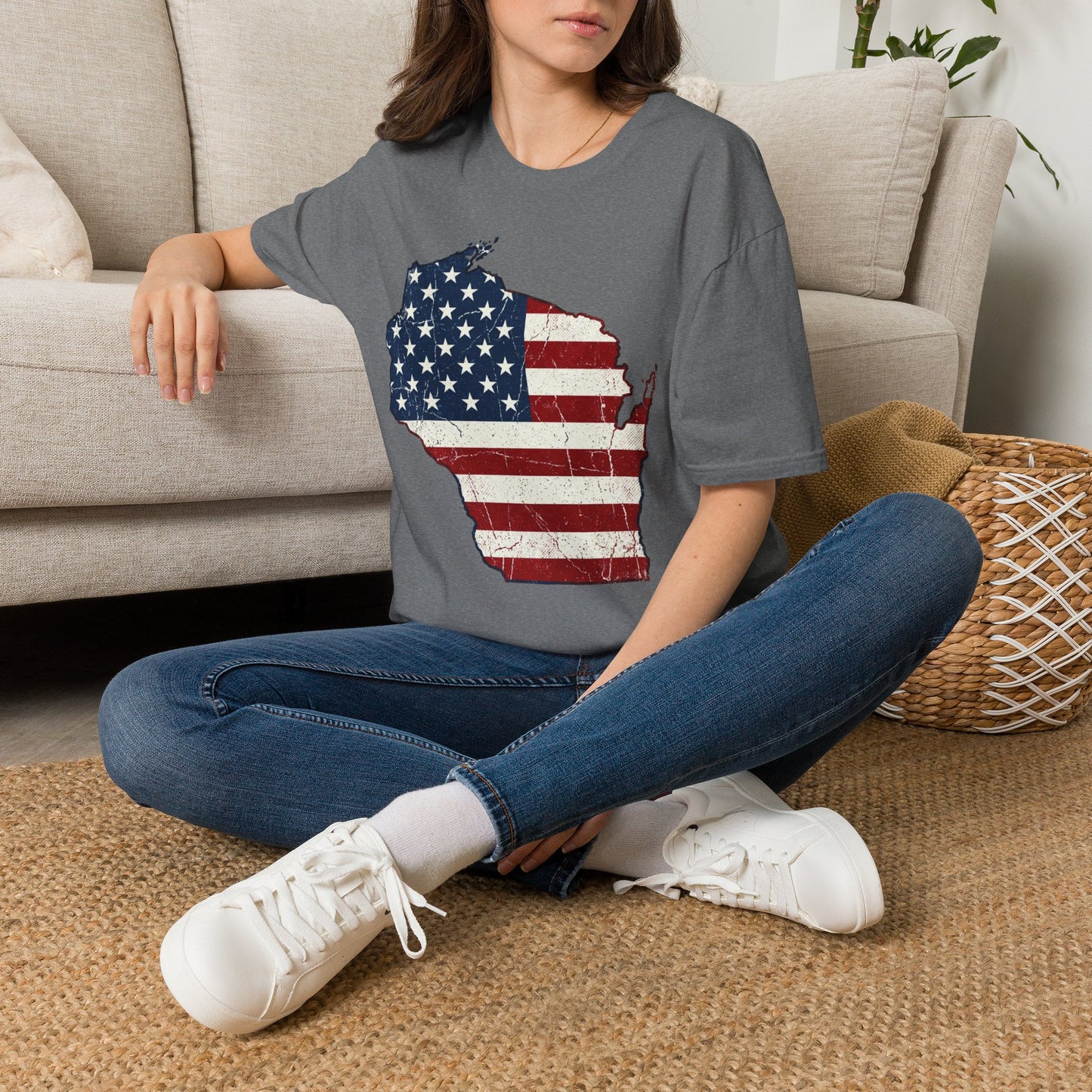 Patriotic Wisconsin Flag Shirt – Vintage Distressed Design
