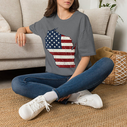 Patriotic Wisconsin Flag Shirt – Vintage Distressed Design