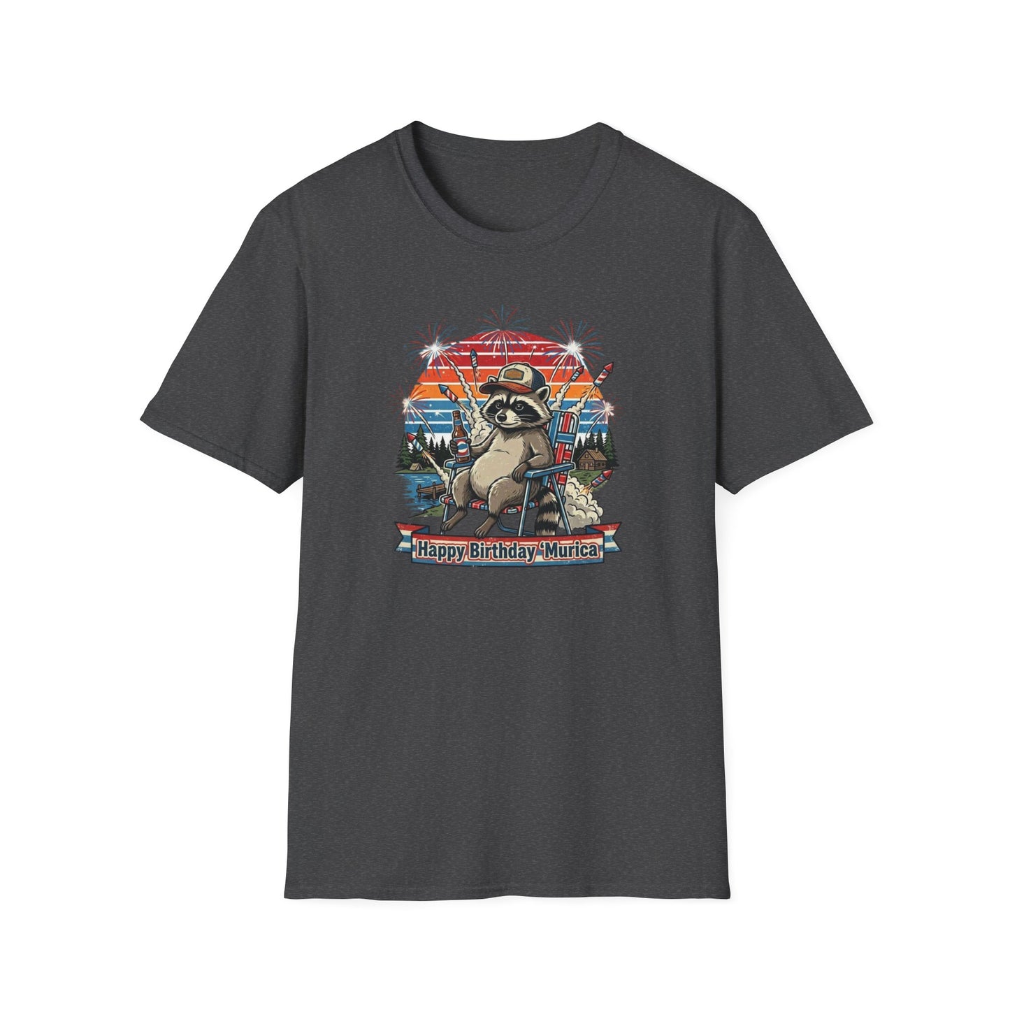 Happy Birthday ’Murica Raccoon T-Shirt – Funny Patriotic Fireworks Tee