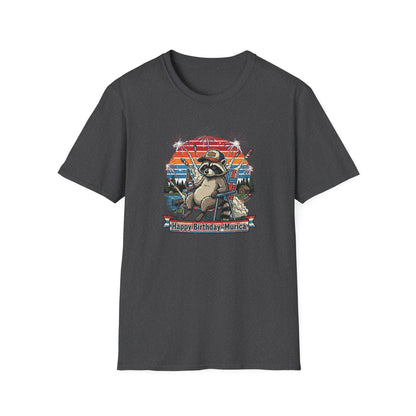 Happy Birthday ’Murica Raccoon T-Shirt – Funny Patriotic Fireworks Tee