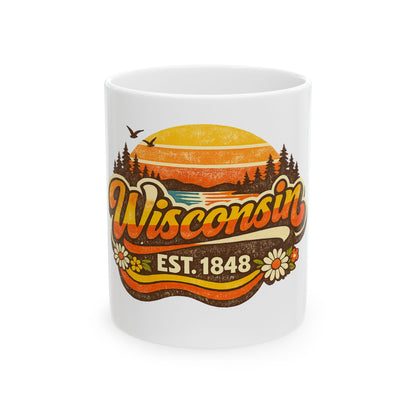 Wisconsin Retro Sunrise Ceramic Mug