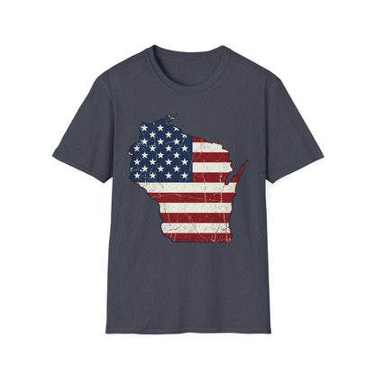 Patriotic Wisconsin Flag Shirt – Vintage Distressed Design