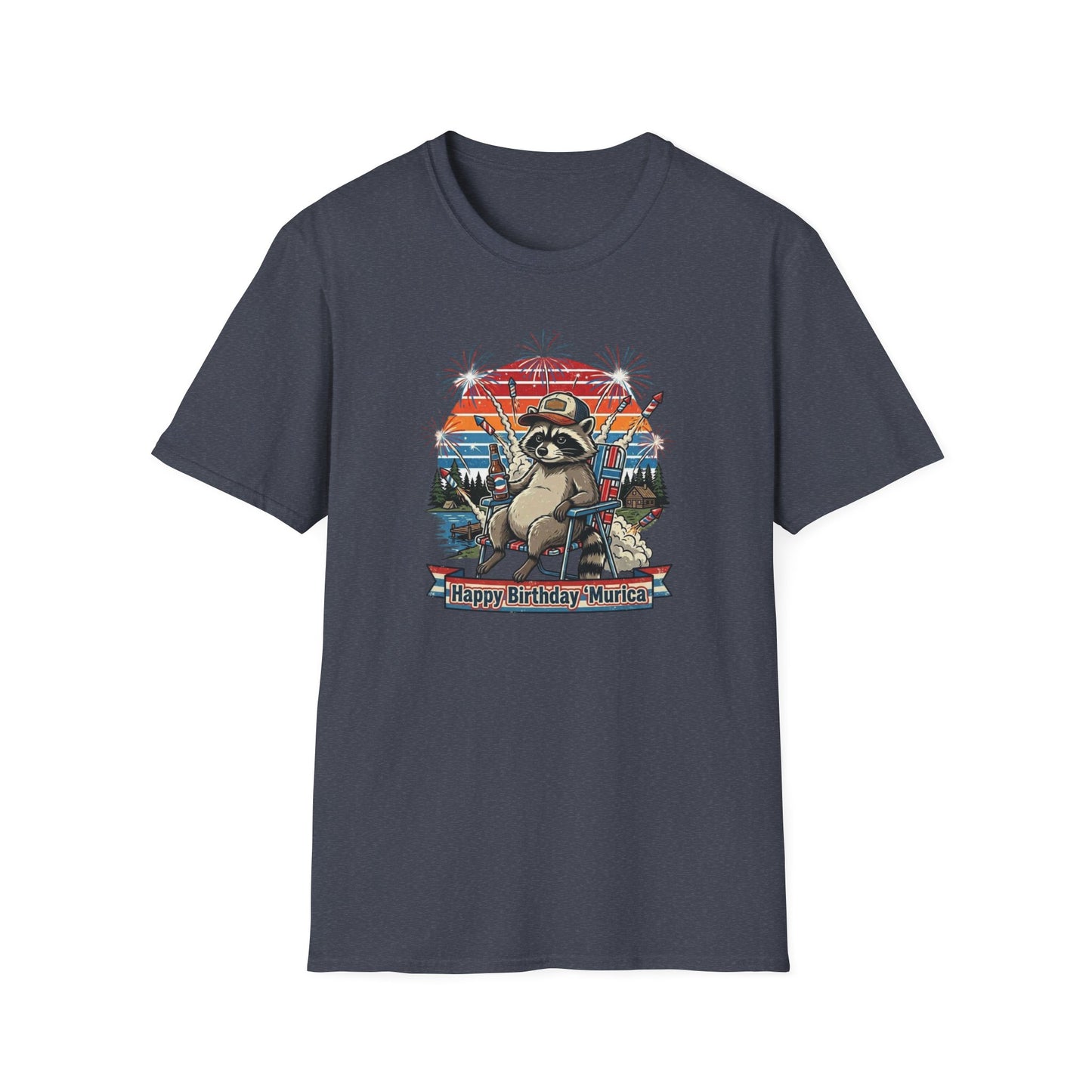 Happy Birthday ’Murica Raccoon T-Shirt – Funny Patriotic Fireworks Tee
