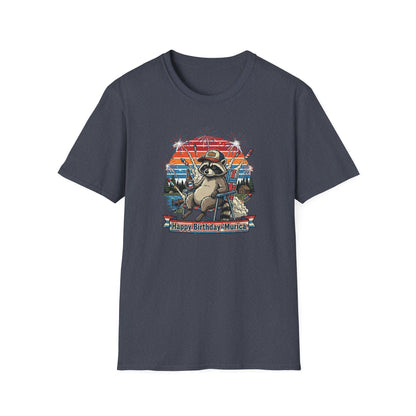 Happy Birthday ’Murica Raccoon T-Shirt – Funny Patriotic Fireworks Tee