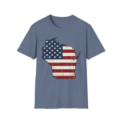Patriotic Wisconsin Flag Shirt – Vintage Distressed Design