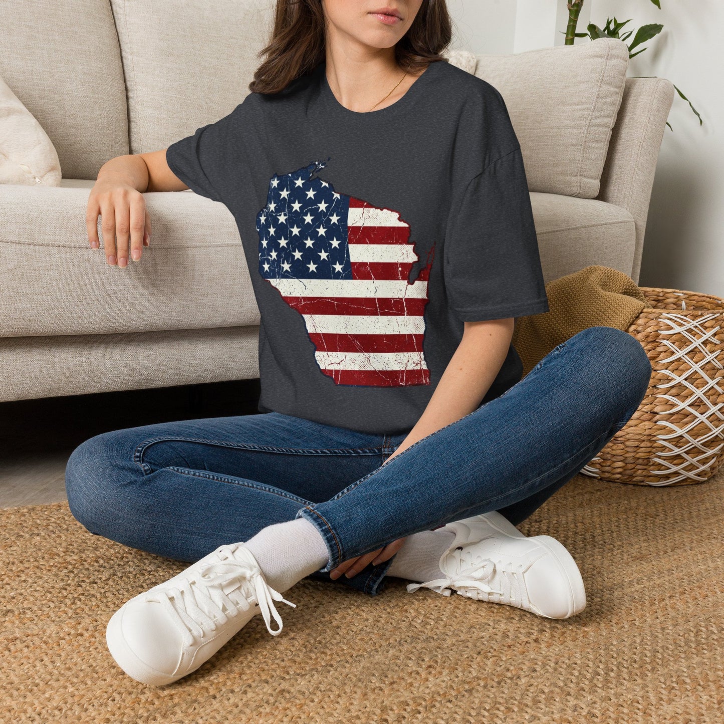 Patriotic Wisconsin Flag Shirt – Vintage Distressed Design