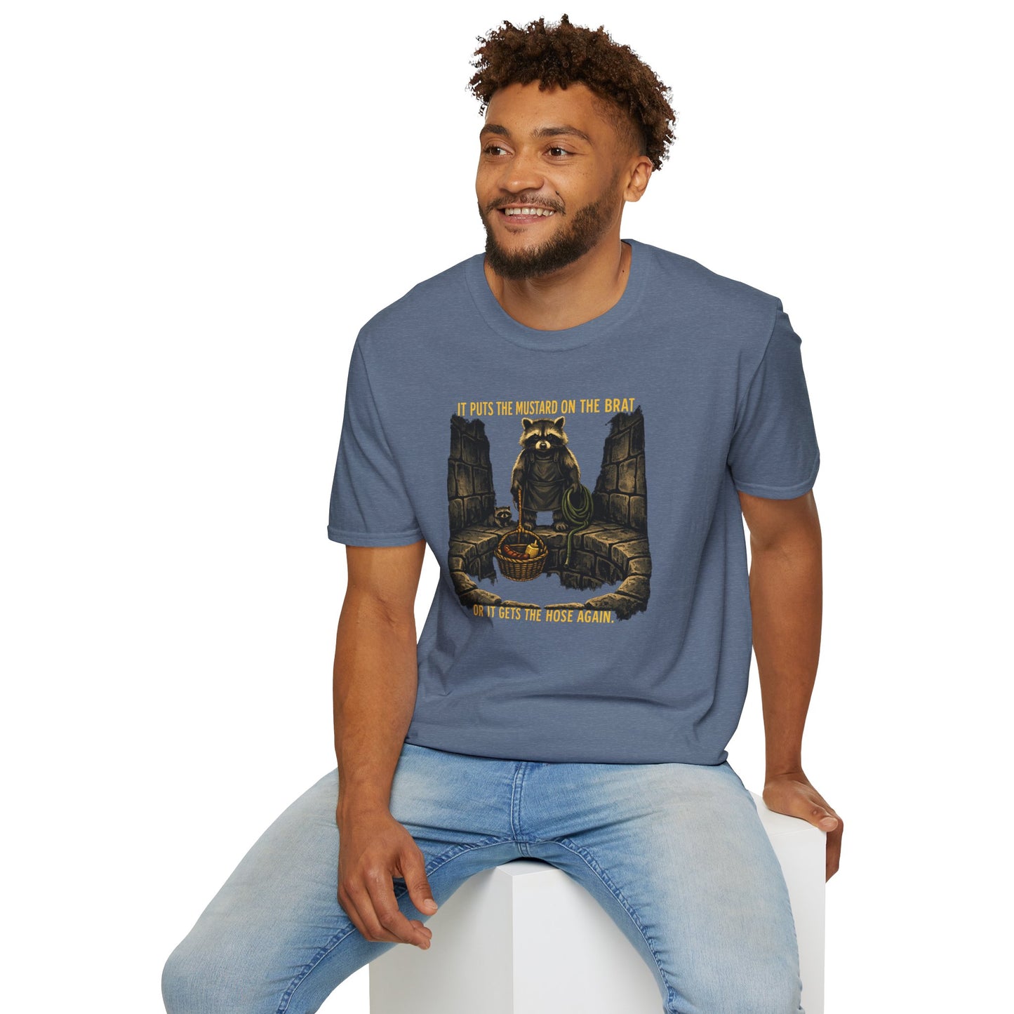 It Puts the Mustard on the Brat – Raccoon Parody Shirt