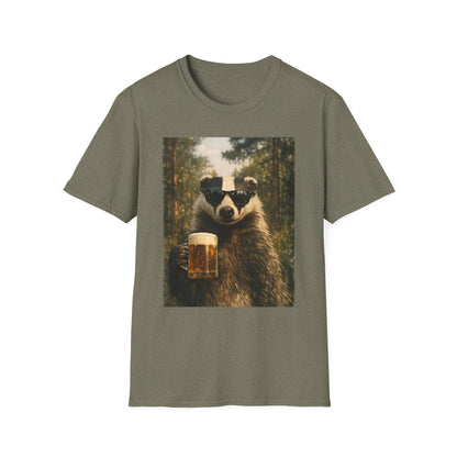 Badger Holding Beer T‑Shirt – Funny Forest Animal Drinking Tee