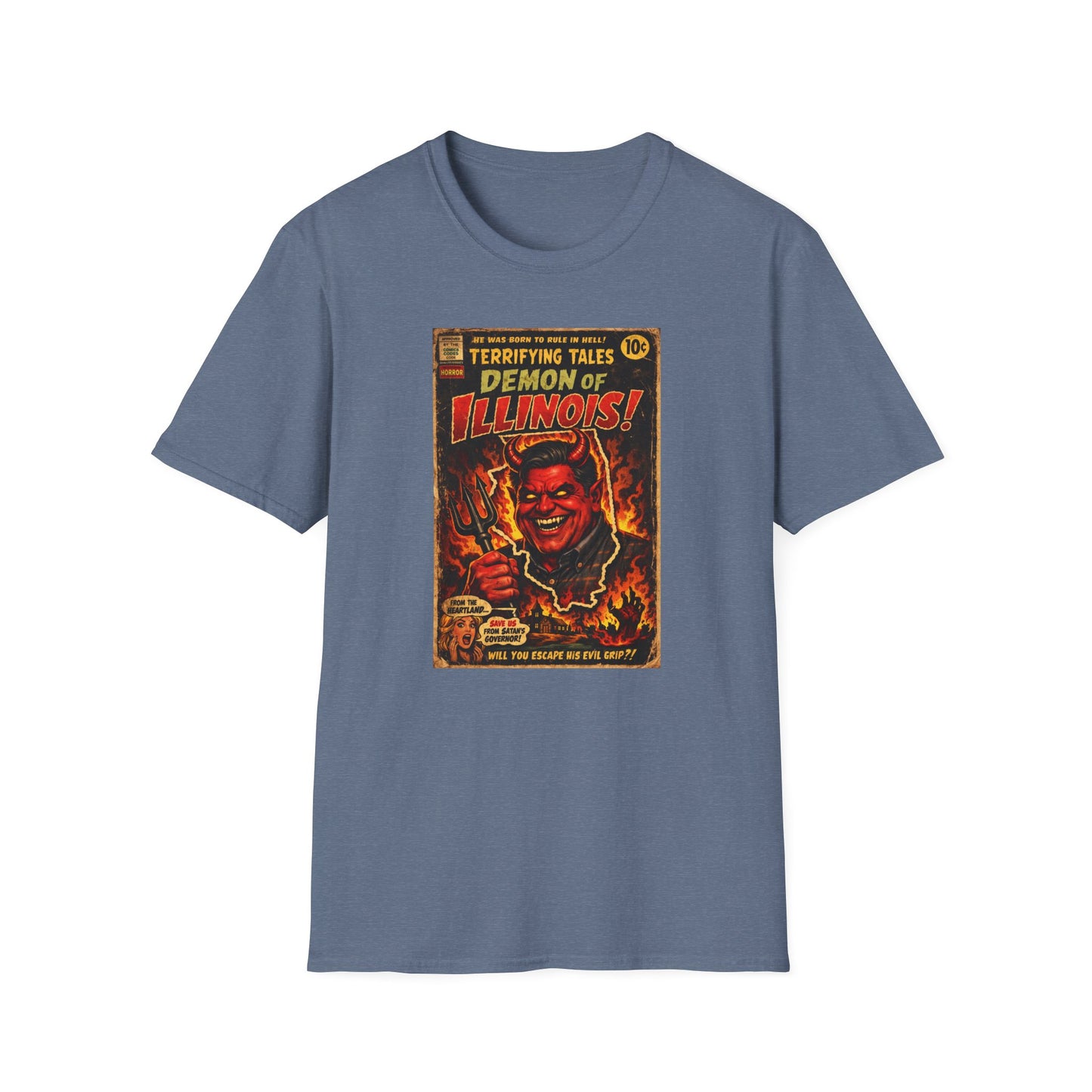 Terrifying Tales: Demon of Illinois – Vintage Horror Comic Parody T‑Shirt
