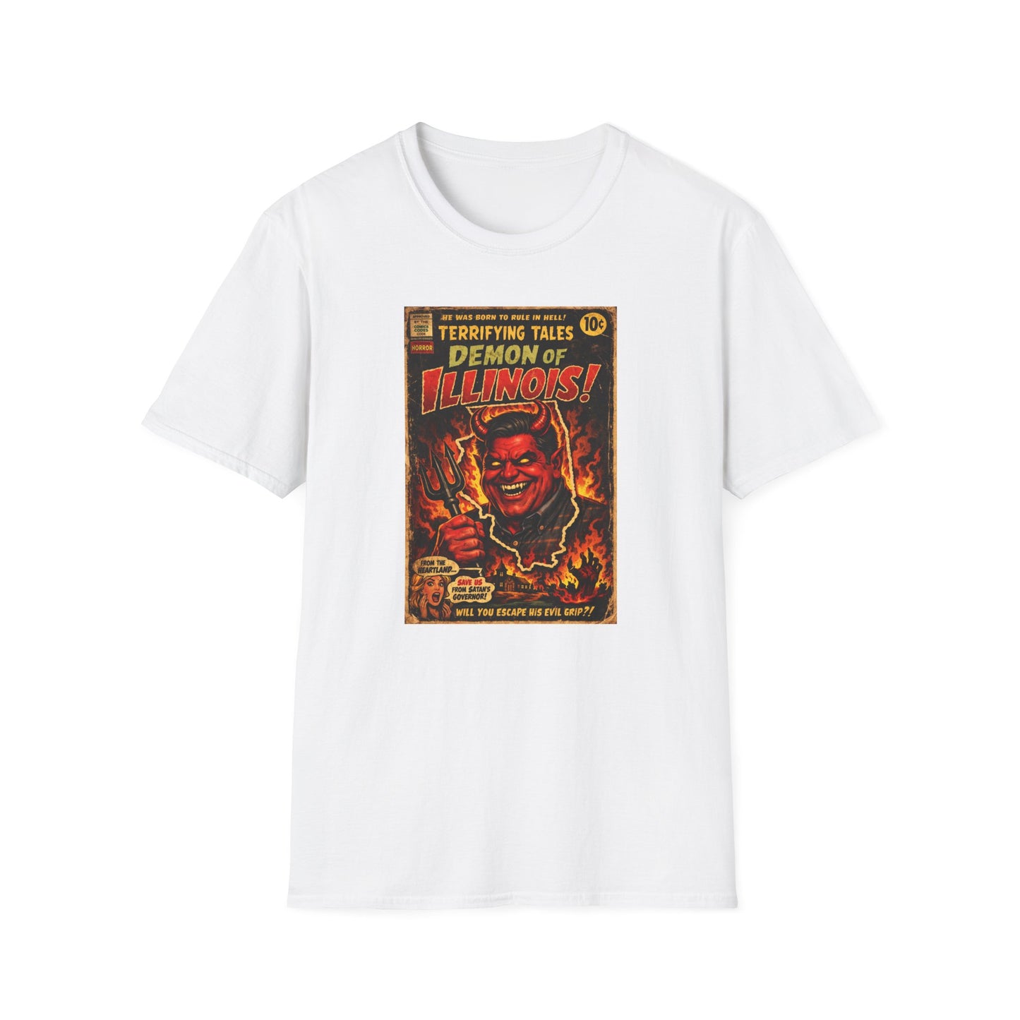 Terrifying Tales: Demon of Illinois – Vintage Horror Comic Parody T‑Shirt
