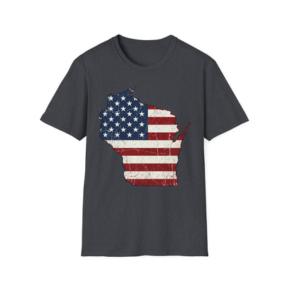 Patriotic Wisconsin Flag Shirt – Vintage Distressed Design