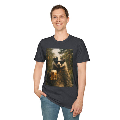 Badger Holding Beer T‑Shirt – Funny Forest Animal Drinking Tee