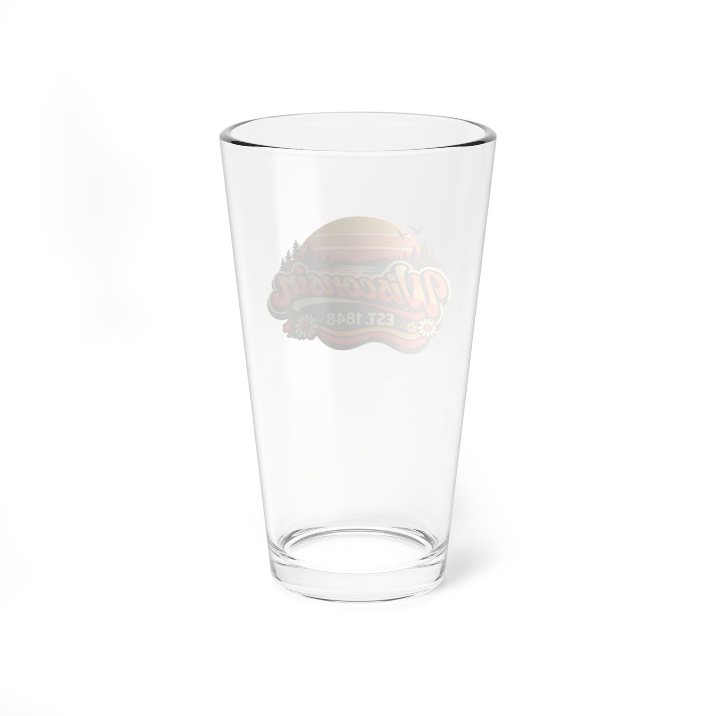 Wisconsin Retro Sunset Pint Glass – Vintage Forest Design, Est. 1848 State Pride Barware
