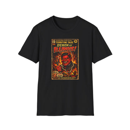 Terrifying Tales: Demon of Illinois – Vintage Horror Comic Parody T‑Shirt