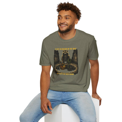 It Puts the Mustard on the Brat – Raccoon Parody Shirt