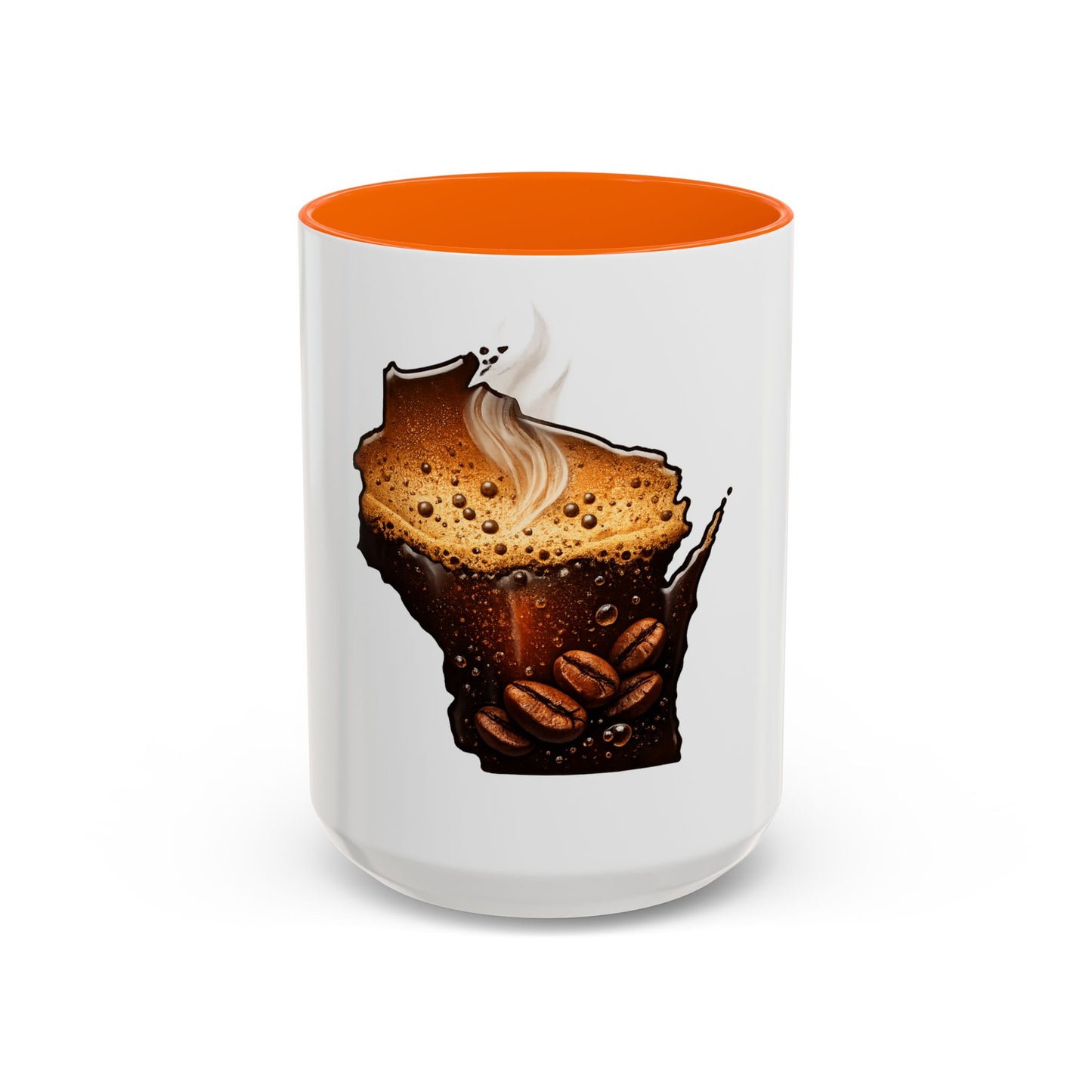 Wisconsin Coffee Mug — State-Shaped Brew with Coffee Beans Accent