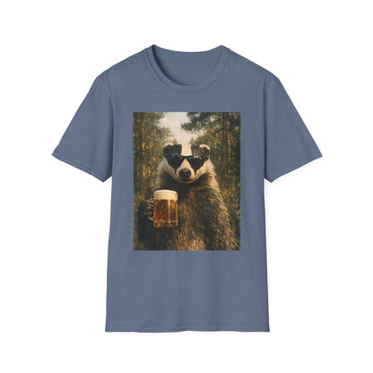 Badger Holding Beer T‑Shirt – Funny Forest Animal Drinking Tee