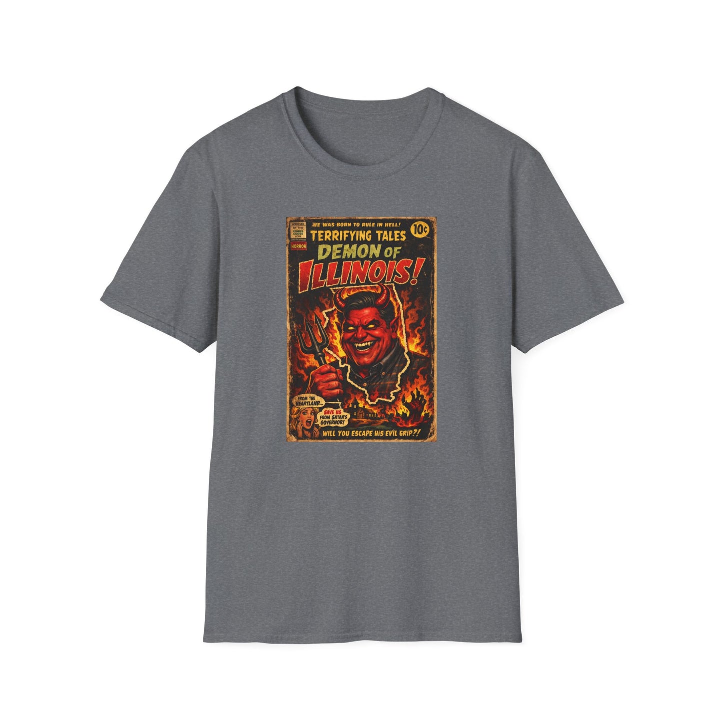 Terrifying Tales: Demon of Illinois – Vintage Horror Comic Parody T‑Shirt