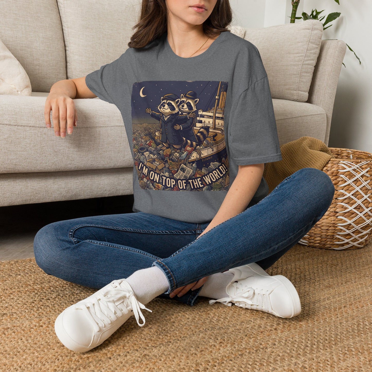 I’m On Top of the World! Raccoon Titanic Parody T-Shirt