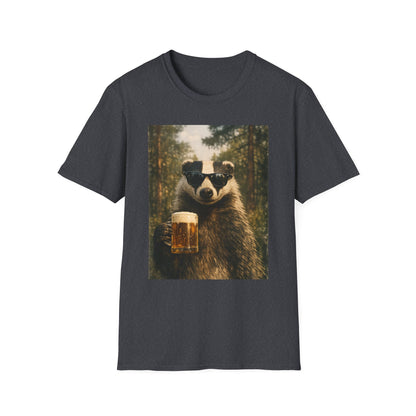 Badger Holding Beer T‑Shirt – Funny Forest Animal Drinking Tee