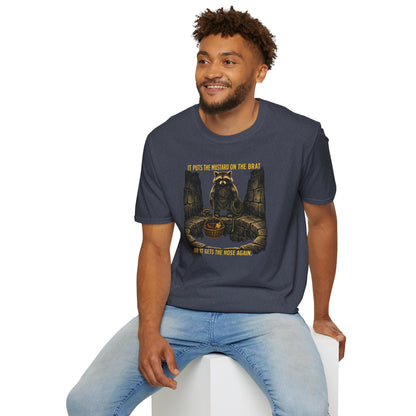 It Puts the Mustard on the Brat – Raccoon Parody Shirt