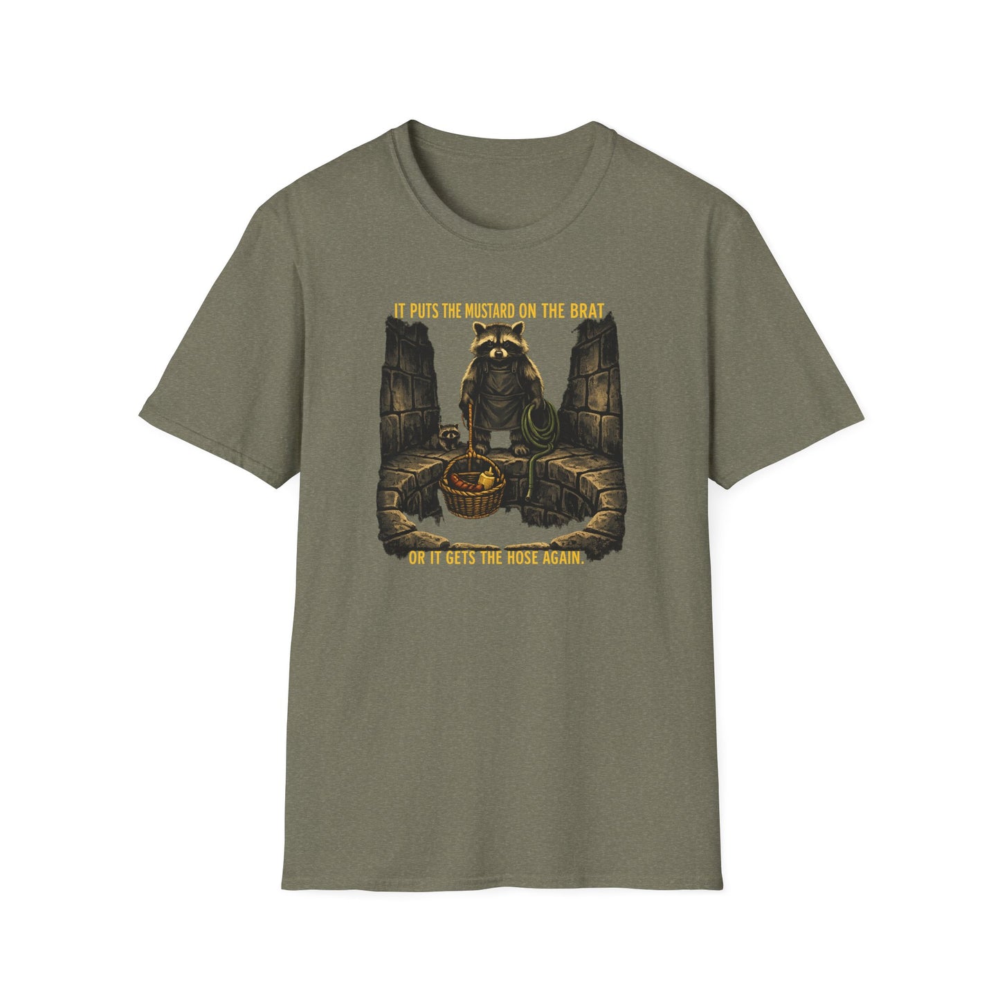 It Puts the Mustard on the Brat – Raccoon Parody Shirt