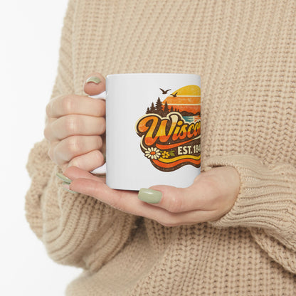 Wisconsin Retro Sunrise Ceramic Mug