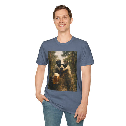 Badger Holding Beer T‑Shirt – Funny Forest Animal Drinking Tee