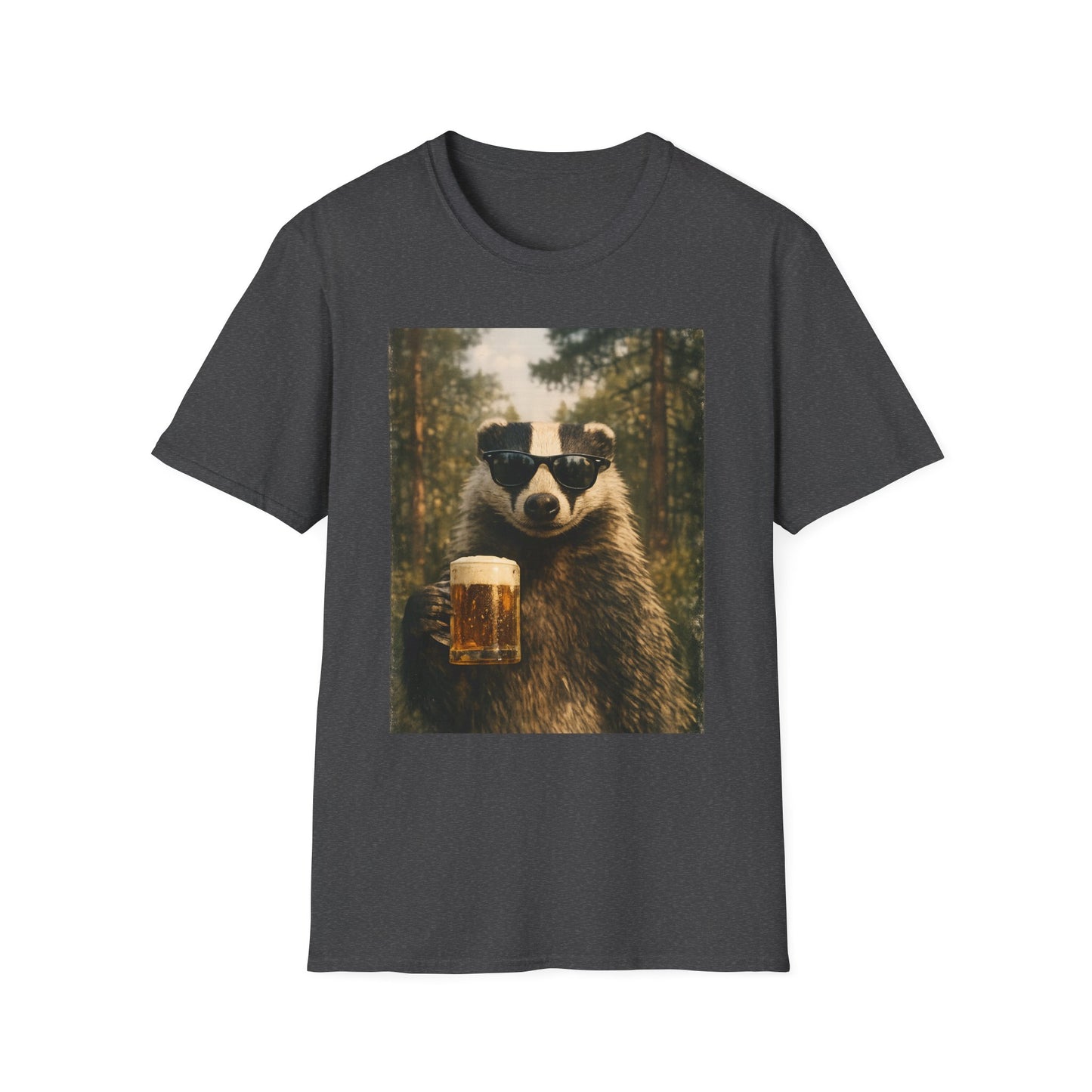 Badger Holding Beer T‑Shirt – Funny Forest Animal Drinking Tee