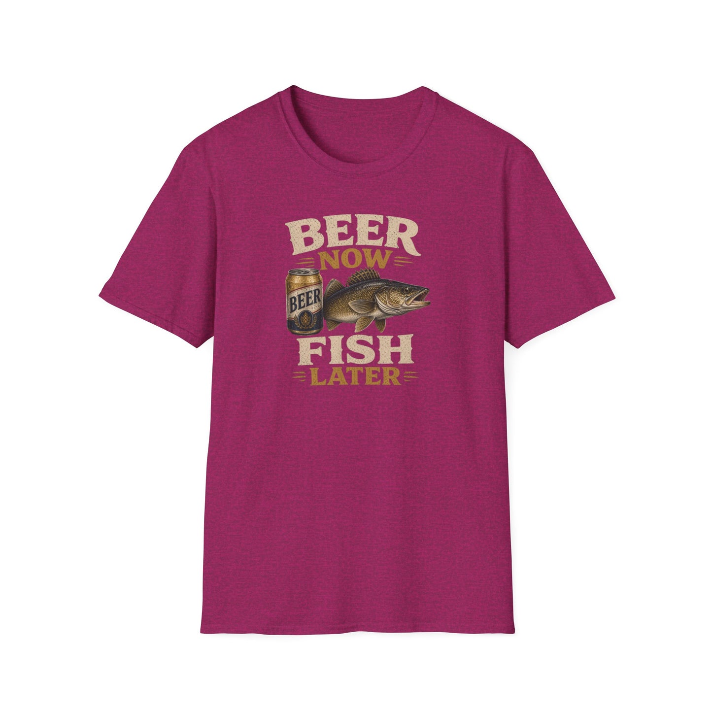 Beer Now Fish Later T‑Shirt — Funny Fishing Tee for Anglers & Beer Lovers