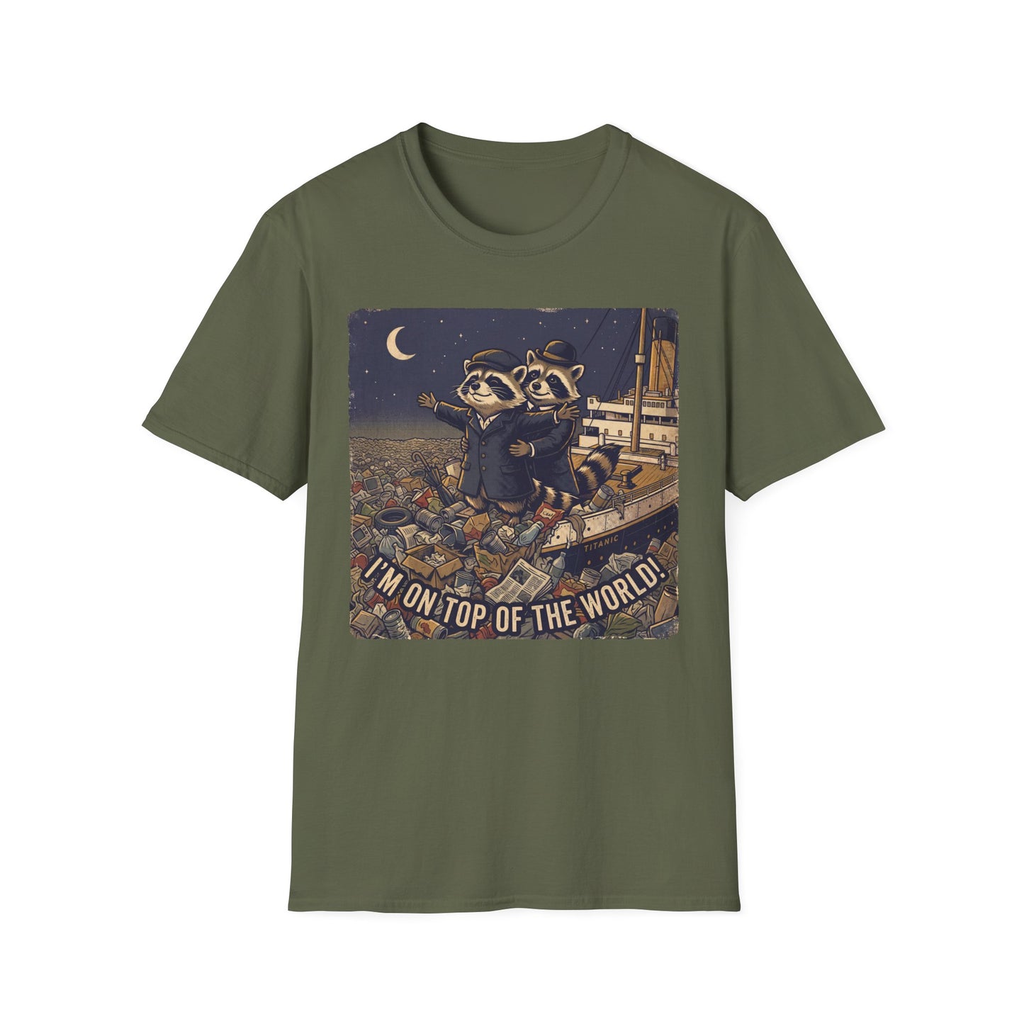I’m On Top of the World! Raccoon Titanic Parody T-Shirt