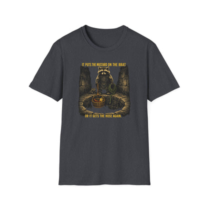 It Puts the Mustard on the Brat – Raccoon Parody Shirt