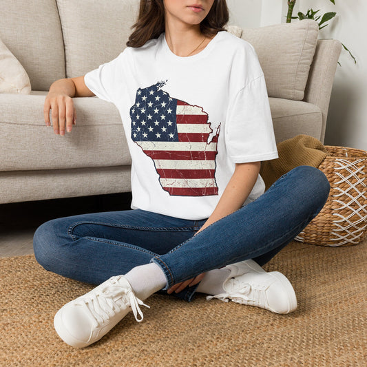 Patriotic Wisconsin Flag Shirt – Vintage Distressed Design
