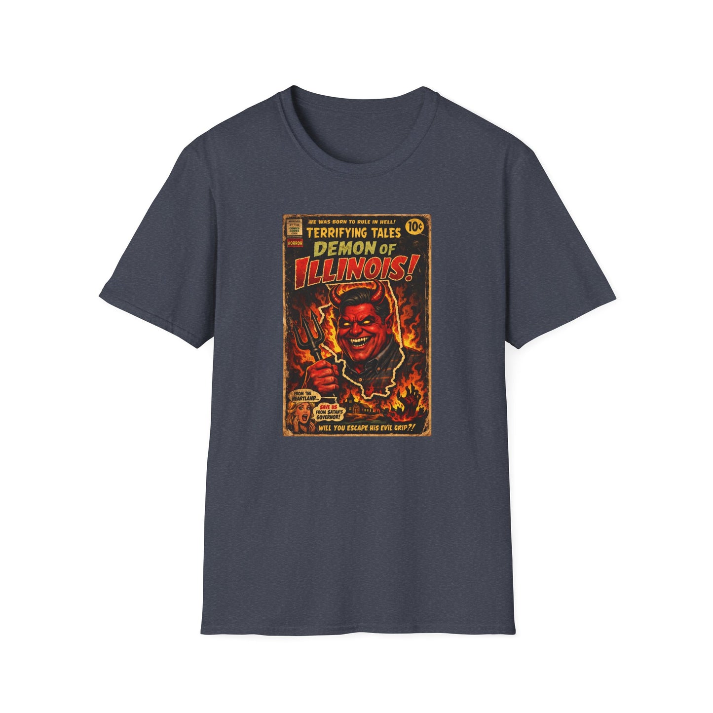 Terrifying Tales: Demon of Illinois – Vintage Horror Comic Parody T‑Shirt
