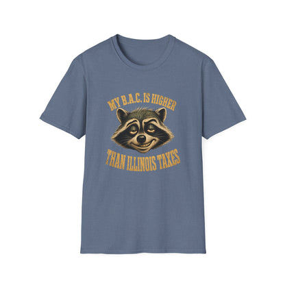 My B.A.C. Is Higher Than Illinois Taxes T-Shirt — Funny Raccoon Drinking Shirt
