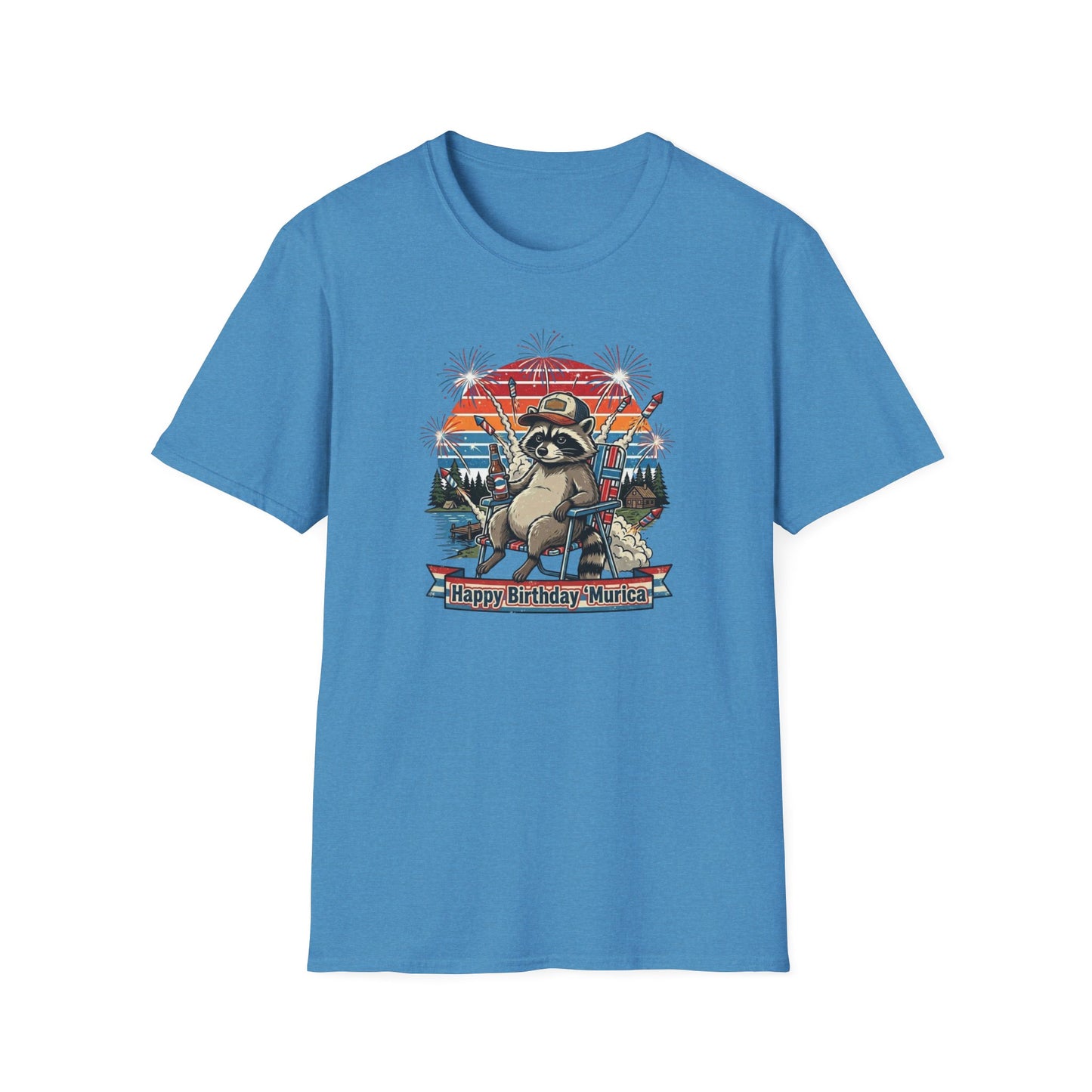 Happy Birthday ’Murica Raccoon T-Shirt – Funny Patriotic Fireworks Tee