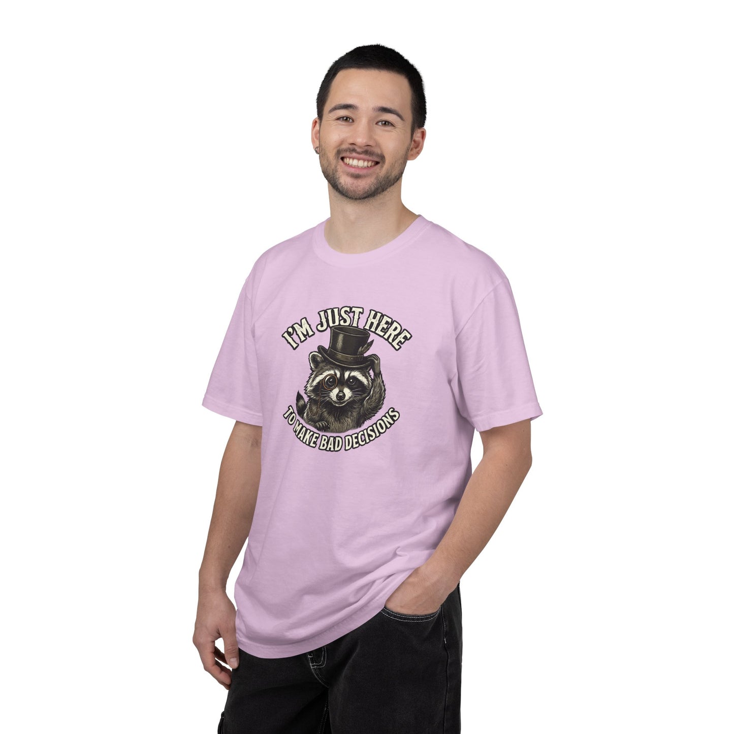 Graphic T-Shirt — “I’m Just Here to Make Bad Decisions” Raccoon Tee